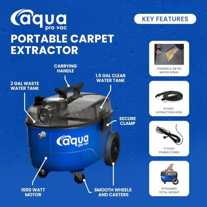 Portable Carpet Cleaner Extractor Cleaning Vacuum Machine - Powerful/Lightweight/Perfect for Mobile Auto Detailing | Car Detail/Upholstery/Home/Clean Spot/Tool/Supply/Shampooer/Spotter by Aqua Pro Vac