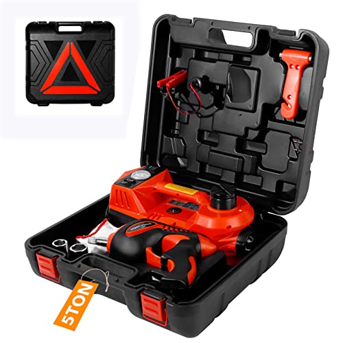 TYAYT Electric Hydraulic Car Jack - 5Ton(11023lbs) with Tire Inflator Pump and Electric Wrench, Lift for Car SUV Sedan Change Tires (Red) - color: RED