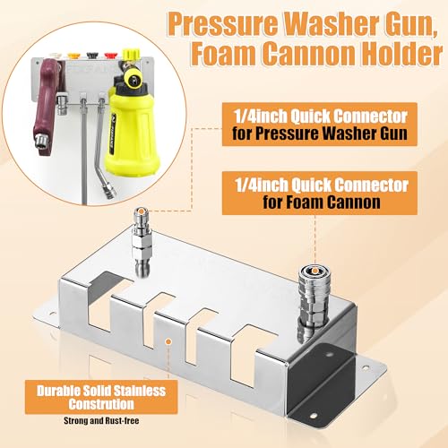 FIXFANS Pressure Washer Foam Cannon Holder, Wall Mounted | Power Washer Gun Storage, 1/4" Quick Connect, Nozzle Tips & Wand Extension Kit Organizer, Car Wash Accessories Rack - size: 1.89 ×10.63 × 3.86 INCH