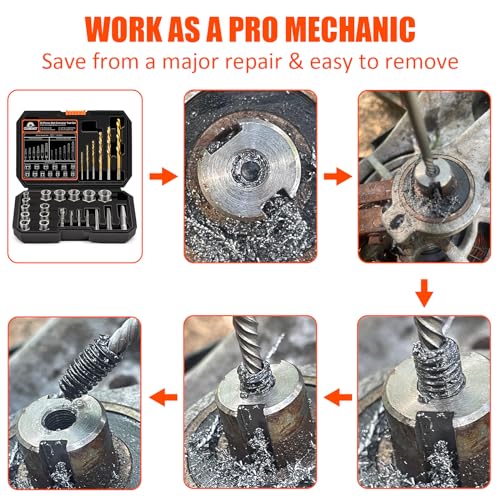 Coobeast 26Pcs Bolt Extractor Kit and Left Handed Drill Bit, Easy Out Screw Extractor with Reverse Drill Bit Extractor Set for Damaged Stripped Broken Lug Nut Bolt and Nut Remove with Hex Adapter - size: 26 PCS