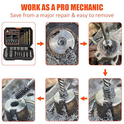 Coobeast 26Pcs Bolt Extractor Kit and Left Handed Drill Bit, Easy Out Screw Extractor with Reverse Drill Bit Extractor Set for Damaged Stripped Broken Lug Nut Bolt and Nut Remove with Hex Adapter - size: 26 PCS