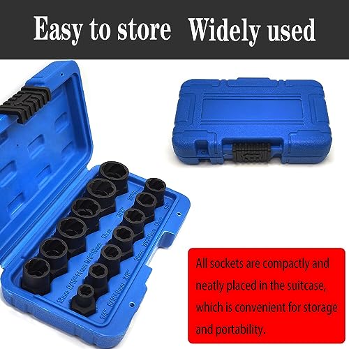 14PCS Twist Lug Nut Socket Set, 3/8" Drive Bolt Nut Extractor Tool | Metric, 6.35mm -19mm Sockets, Center Punch Bar, Damaged Nut Lock Remover, Rusted, Stripped, Screws, Stuck Locking Nut Removal - color: 14pcs Lug Nut Extractor 3/8 Inch Drive