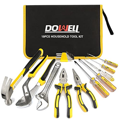 DOWELL Tool Set Household Tool Kit with Storage Tool Bag Pouch, 19 PCS | with Pliers Screwdriver Set Hex Key Wrench - size: 19PCS