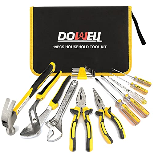 DOWELL Tool Set Household Tool Kit with Storage Tool Bag Pouch, 19 PCS | with Pliers Screwdriver Set Hex Key Wrench - size: 19PCS