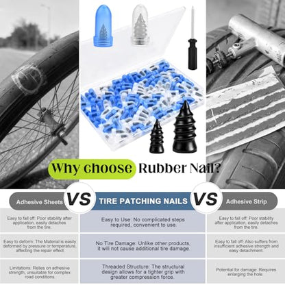 NACHLYNN 40 Pcs Tire Repair Rubber Nail Kit Tire Repair Nails with 2 Sizes and Screwdriver for Car Motorcycle Truck