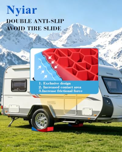 RV Leveling Blocks Kit, Heavy Duty Anti-Slip Mats & Carrying Bag, 2 Pack | Blue & Red. For travel trailer, motorhome, dual axle. HDPE, support 45000 lbs. Levels ½" - 4" in 5 min. - color: Blue & Red