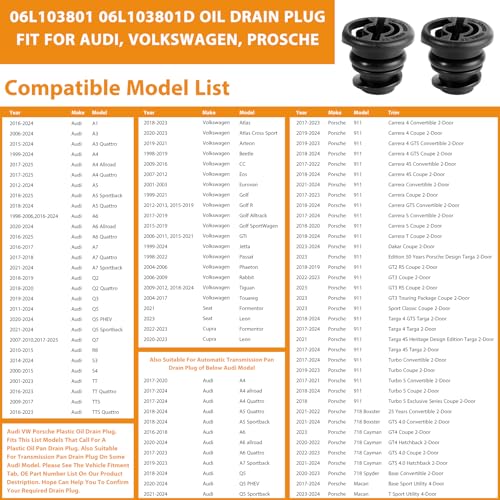 6 Pack Oil Drain Plug (06L103801) With Oil Drain Plug Removal Tool (6+1), No Leak Replacement for VW Audi 1.8L 2.0L TSI, Compatible with Golf GTI Passat Tiguan, A3 A4 A5 Q5 Q7