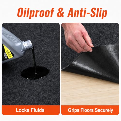 Oil Spill Mat, 2 Pack 39 x 59 in Garage Floor Protector for Under Car | Absorbent Felt Oil Pad with Waterproof Backing, Washable and Reusable for Garage and Driveway