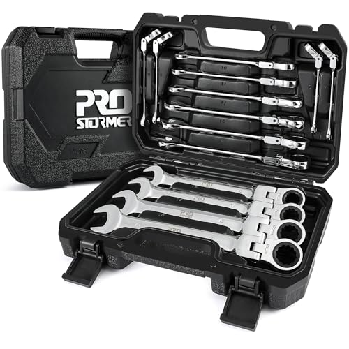 Prostormer 14-Piece Metric Flex-Head Ratcheting Wrench Set | 6-19mm Ratchet Combination Wrenches Kit, 72-Tooth, Cr-V Steel, Organizer Tool Box - style: 14-Piece Metric