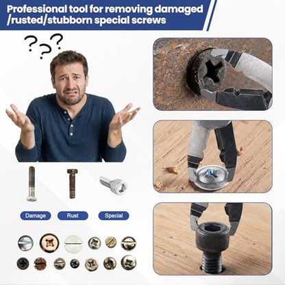Multi-Function Screw Extractor Pliers, Non-Slip Screw Removal Tool, Extracts Stripped, Broken, Rusted Screws, Screw Pliers for Tightening, Loosening and Gripping Nuts and Bolts, Wire Cutting Function