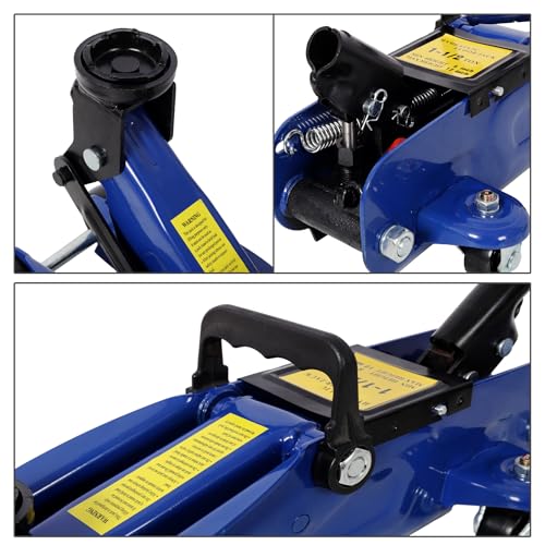 1.5 Ton Low Profile, Aluminum and Steel Racing Floor Jack with Dual Pistons Quick Lift Pump for Sport Utility Vehicle, Lifting Range 3" min to 13" max, Net Weight 14 lb, Blue