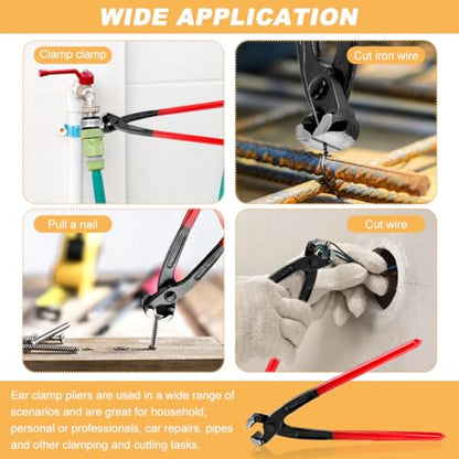 Ear Clamp Pliers Hose Clamp Crimping Tool for Hose Fuel Lines | Single-Ear, Double-Ear, Stepless Support; Slim Head for Tight Engine Bays; Cast Iron Build; PVC-Dipped Handles
