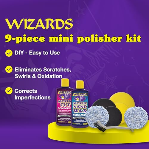 Wizards Buffing Kits DA Mini Polisher Scratch and Swirl Remover Tool Set - 9 Piece Car Buffers and Polishers Kit - color: Da Mini Polisher Scratch/Swirl Remover Kit (9 Pc)