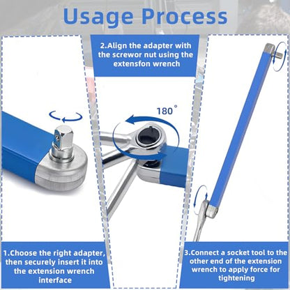 Offset Extension Wrench,15 Inch Impact Ready Socket Wrench Extender Tool Set with 1/2", 1/4" and 3/8" Square Drive Adapters, Zero Degree Ratchet Tool for Car Blue ﻿ (Blue) - color: Blue