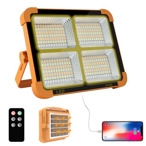 Portable LED Work Solar Light 100W 16500mAh 10000 LM with Stepless Brightness Job Site Battery Rechargeable LED Floor Light for Emergency Worklight for Hurricane (Orange(Remote)) - color: Orange(remote)