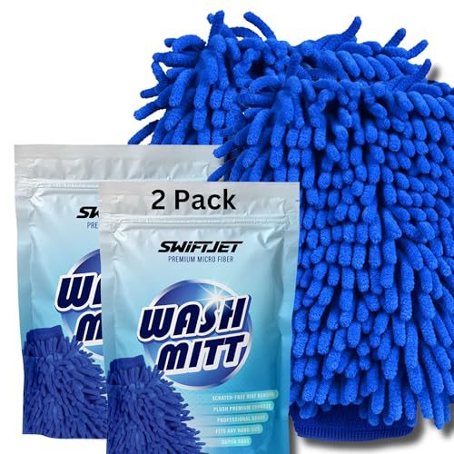 Ultra Plush Microfiber Car Wash Mitt - Scratch-Free, Lint-Free, Extra Absorbent, Machine Washable - Detailing Chenille Cleaning Mitt Perfect for Cars, Trucks, Motorcycles, and Household Surfaces - size: 2 Pack