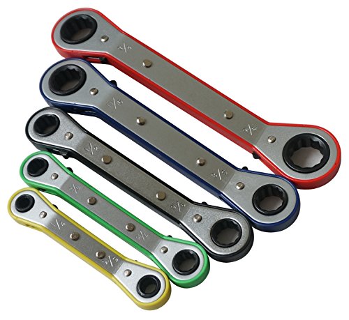 MacWork 5-Piece Offset Ratcheting Wrench Set ，Five Colors Reversible Universal Ratchet Double Ring Spanners,Professional Heat Treated Alloy Steel SAE Combination - size: SAE