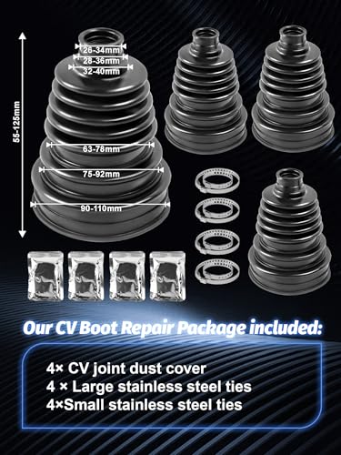 4PCS CV Boot fit 26-34mm Shaft 55-125mm Height | Silicone CV Axle Boot Repair Kit Tie Rod Boot for Most Vehicle CV Joint Boot Replacement Kit - size: 4PCS CV Boot