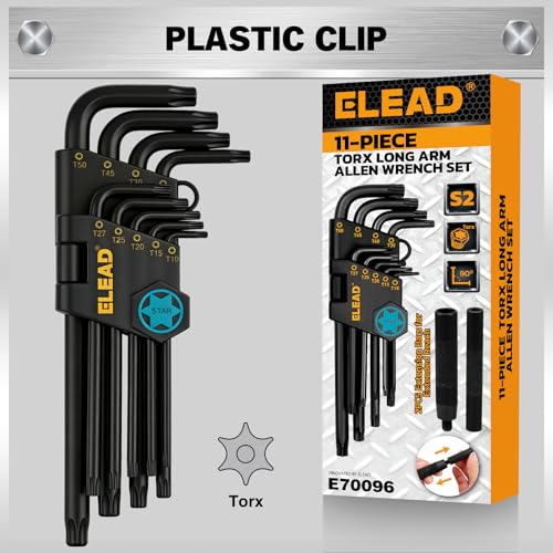 ELEAD 11-Piece Torx Star Allen Wrench Set with Extension Bar, Long Arm Torx Key Set T10-T50, Heat-Treated S2 Steel - style: 11PCS Torx Star