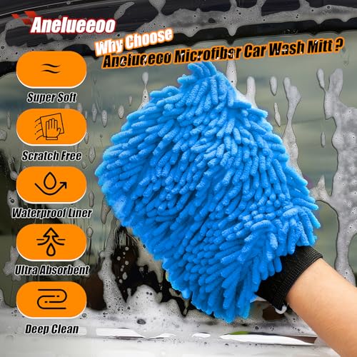 Car Wash Mitt Microfiber, Premium Chenille Microfiber Wash Car Mitts Sponge Scratch Free & Lint-Free, Mitts Waterproof Lining 4 Pack Blue (8''X12'') - size: XCST_8X12IN_SB_4PCS