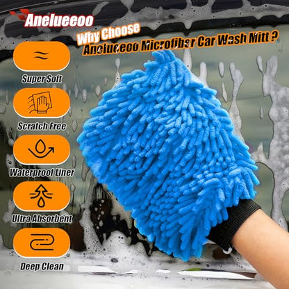 Car Wash Mitt Microfiber, Premium Chenille Microfiber Wash Car Mitts Sponge Scratch Free & Lint-Free, Mitts Waterproof Lining 4 Pack Blue (8''X12'') - size: XCST_8X12IN_SB_4PCS