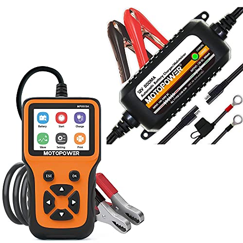 MOTOPOWER MP0515A 12V Car Battery Load Tester with MP00205C 12V 800mA Battery Charger Maintainer