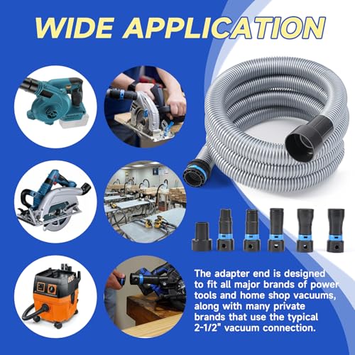 16 FT Power Tool Shop Vac Hose Kit, 2-1/4" Sander Dust Collection Hose with 6 Quick-Connect Vacuum Hose Adapters, Wet/Dry Vacuum Extension Hose for Shop Vacuum System, Table Saw & Woodworking - size: 16FT