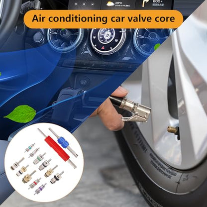 102Pcs Air Conditioning Valve Core Accessories Kit, Includes 100Pcs R12 R134a Valve Core Refrigeration Tire Valve Stem Cores with 2Pcs Remover Tool for Most Cars