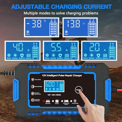 12V 6-Amp Battery Charger, Smart Trickle Charger & Maintainer Blue | Battery Desulfator, Winter & Summer Mode, Lead-acid Battery Chargers, for Car Truck Motorcycle Lawn Mower Boat - color: BLUE