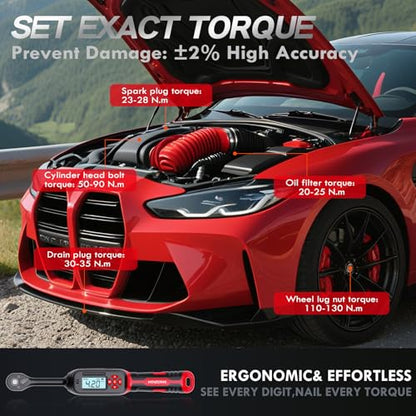 14-Piece 3/8" Digital Torque Wrench Spark Plug Socket Set | 4.2-85 N.m (3-62.6 Ft.lb) with Magnetic Swivel Sockets, LED & Buzzer Alerts, CR-V Steel for Automotive Engine Maintenance - size: 3/8" 14pcs-Spark 4.2-85N.m/3-62.6Ft.lb