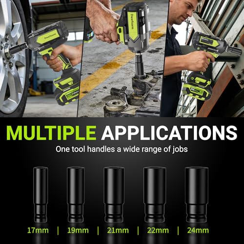 Cordless Impact Wrench 1/2 Inch, 1200N.m High Torque Brushless Impact Gun, 21V Power Impact Driver with 2×4.0Ah Batteries, 3-Speed modes & LED Light, 5 Sockets for Car/Mower (Black&Green)