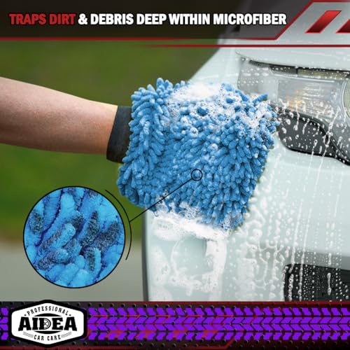 AIDEA Car Wash Mitt Microfiber, 2PK, Car Wash Brush, Blue, 7.12''X10.14'' | Scratch Free Lint Free Premium Chenille Microfiber Mitt, Cleaning Supplies, Regular Size - color: Blue, size: 2PK-7.12''X10.14''