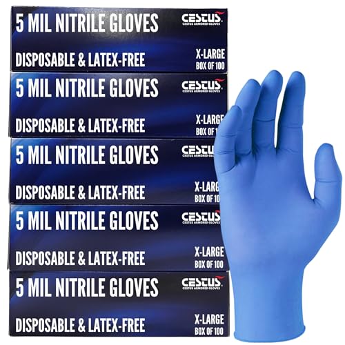 Cestus 5 Mil Nitrile Gloves Disposable Latex Free, Chemical Resistant, Mechanic, Food Prep, Tattoo, Cleaning, Bulk - size: X-Large, style: Case of 1000