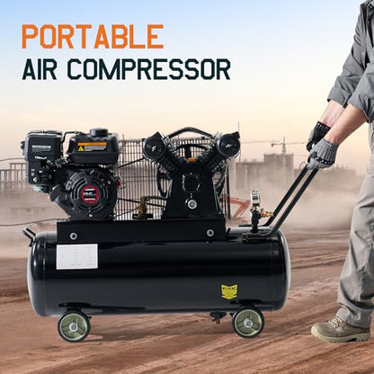 Albott 6.5HP Gas Air Compressor, 20 Gallon Portable Horizontal Tank | 196cc Loncin Engine Max 115PSI Pressure Pneumatic Tool Compatible Commercial and Residential Use - size: 20 Gal