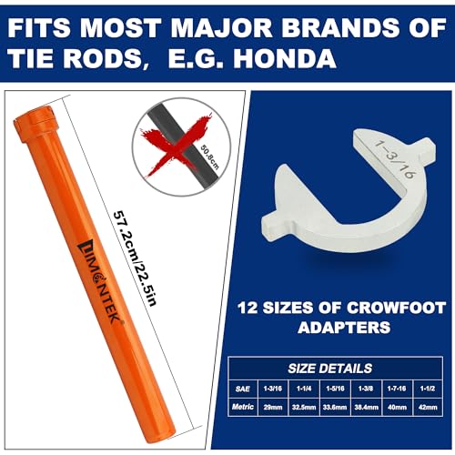 Inner Tie Rod Removal Tool, Master Inner Tie Rod Tool Set with 12 Crowfoot Adapters & 1/2 Inch Drive Tube for Tie Rods Remove & Install - color: Orange