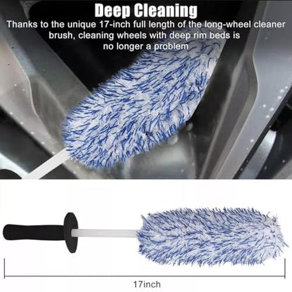 Long Handle Wheel Brush Kit for Cleaning Wheel and Tire- Soft Wheel Cleaning Brush, Detailing Brush, Bendable & Durable Wheel Rim Cleaner Brush Set