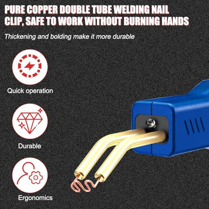 Car Plastic Welder, Vehicle Plastic Bumper Crack Repair Welder Gun Kit, 200PCS 4 Types Portable Automotive Hot Welding Staplers with Carry Case, Universal for SUV RV Truck (Blue)
