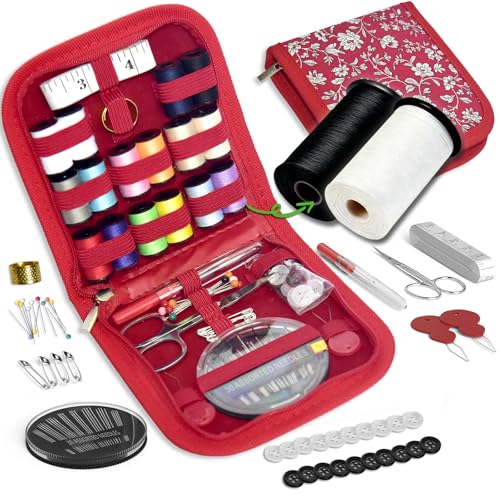 Sewing Kit Gifts for Grandma, Mom, Friend, Traveler, Adults, Beginner, Emergency,Sewing Supplies Accessories with Scissors,Sewing Needles Thimble, Thread,Tape Measure etc(Wildflower red, S) - color: Wildflower red, size: 1 Pack