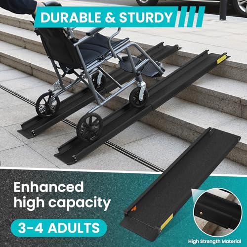 Wheelchair ramp 5FT, Lightweight, Retractable and Portable, can be Used for Wheelchair ramps, Comes with a Handbag-Black - size: 5FT