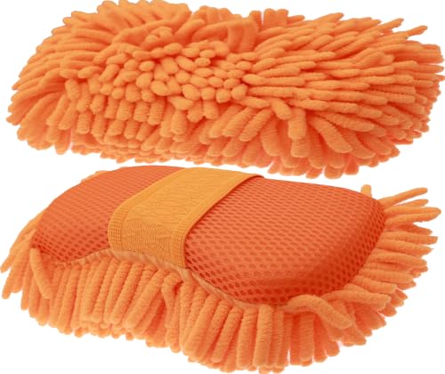 Scratch Free Chenille Microfiber Wash Mitt Car Wash Sponge for SUVs Boats - color: 2 Pack Orange