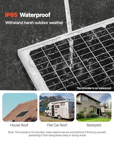 VEVOR 50W 12V Solar Battery Charger Maintainer, Mono Solar Panel Trickle Battery Charger with Upgraded MPPT Controller, IP65 Waterproof for Car Boat RV Trailer Flat Rooftop (Bracket Not Included)