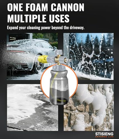 Professional Foam Cannon for Pressure Washer, 1L Wide Mouth Foam Sprayer with Adjustable Nozzle, Heavy Duty Soap Cannon Kit Includes 1.2mm & 1.25mm Orifice for Car Wash