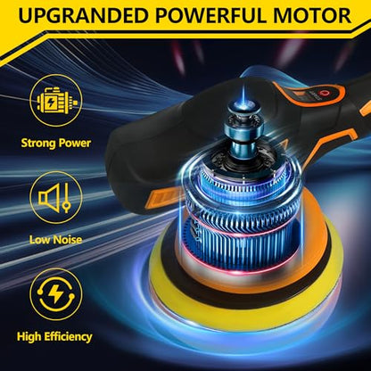 Cordless Car Buffer Polisher kit - 2Pcs 2000mAh 21V Battery, 6 Inch Portable Orbital Buffer Polisher Kit, 8 Variable Speed Car Polisher for Car Detailing/Polishing/Waxing