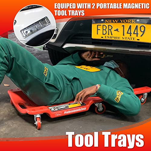 Mechanic's Creeper, 40" Heavy-Duty Creepers with Magnetic Tray, High Quality&Durable Casters, Garage Repair 350LBS Capacity, Low Profile Design, Red - color: Red-Tool tray, size: 40in