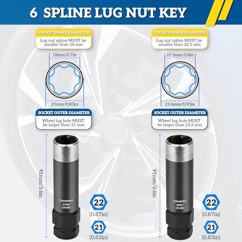 6 Spline Lug Nut Socket Set, 2 Piece | 41/64" & 45/64", M12x1.25/M12x1.5 Spline Lug Nuts, Jeep, GMC Compatible, Hard Case Included, Double Layer Reinforcement
