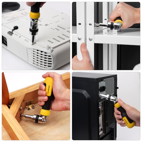 SHARDEN Ratcheting Multi Bit Screwdriver - 13-in-1 Tool Set, Flat Head/Square/Torx/Hex/Phillips, 180 Degree Pivoting Adjustable Angle Magnetic Screwdriver - color: Yellow