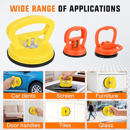 GOOACC Car Dent Puller 3 Pack Yellow Orange Powerful Suction Cup Puller with Handle Lifter Large & Small Pullers Paintless Dent Repair Tool Kit for Car Body Fridge Glass Tiles Screen Object Moving - color: Yellow+Orange
