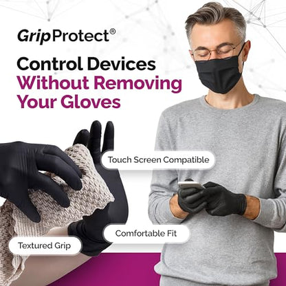 GripProtect® Precise Black Nitrile Gloves, Exam, 4 Mil, Food, Home, Cleaning, Medical/Dental, Tattoo (Medium, 100) - size: Medium (100 Count)