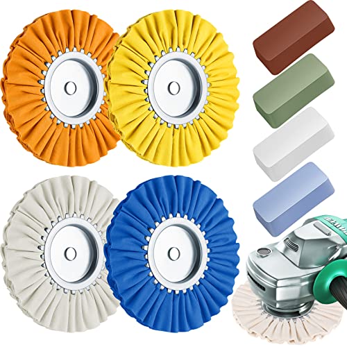 Amylove 8 Inch Airway Buffing Wheels Aluminum Wheel Polishing Kit in Diameter 5/8 Inch Arbor Hole, Polishing Compound and Metal Polish Kit for Angle Grinder(Vivid Color,8 Pcs) - color: Vivid Color