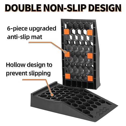 OULEME 2.44" Lift Car Ramps for Jack Support and Oil Changes, Low Profile Car Ramp for Garage, Tire Ramps for Lift Vehicle Maintenance with Anti-Slip Pads, 2 PCS - size: L17" (2 Pack)